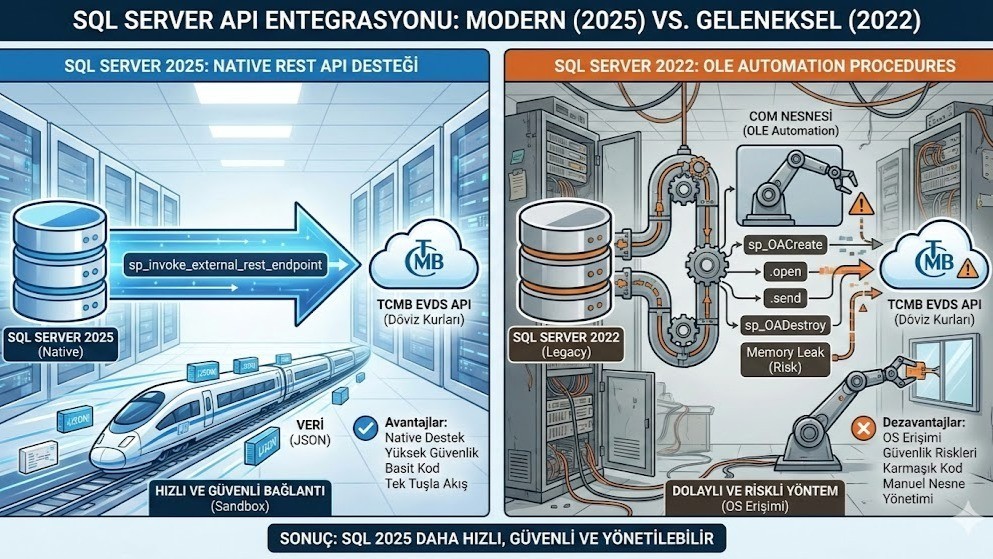 Copy of SQL Server ile API: TCMB Döviz Kurları Entegrasyonunda Modern (2025) vs. Geleneksel (2022) Yöntemler